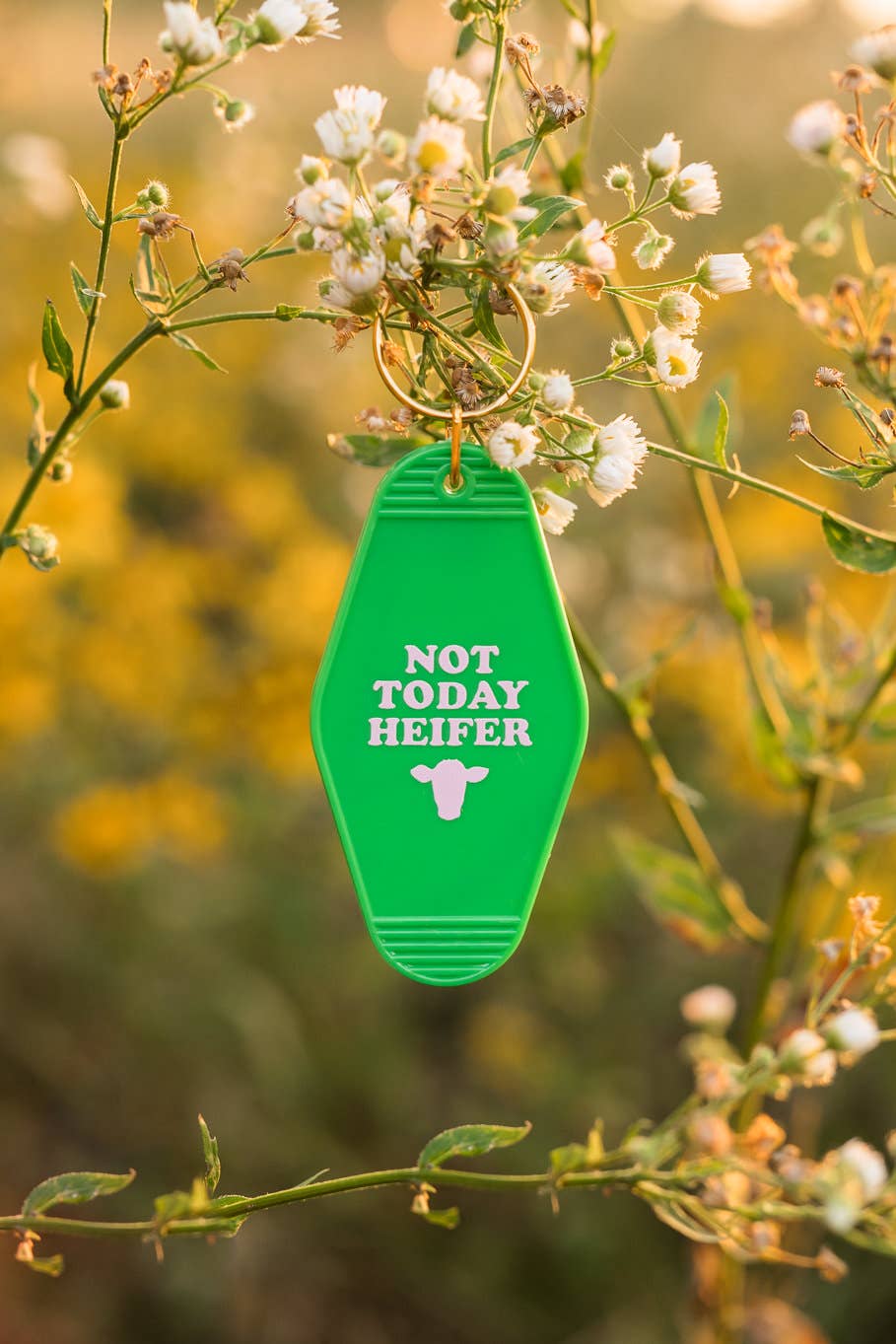 Not Today Heifer Keychain in Green and Bubblegum Pink