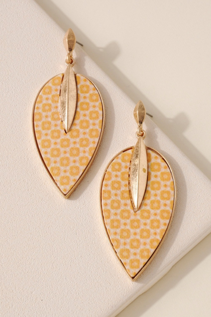 Mustard Floral Leaf Print Earrings
