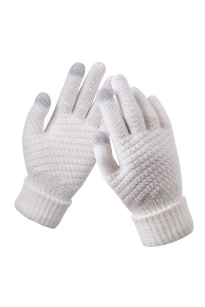 White Winter Touch Screen Knitted Gloves