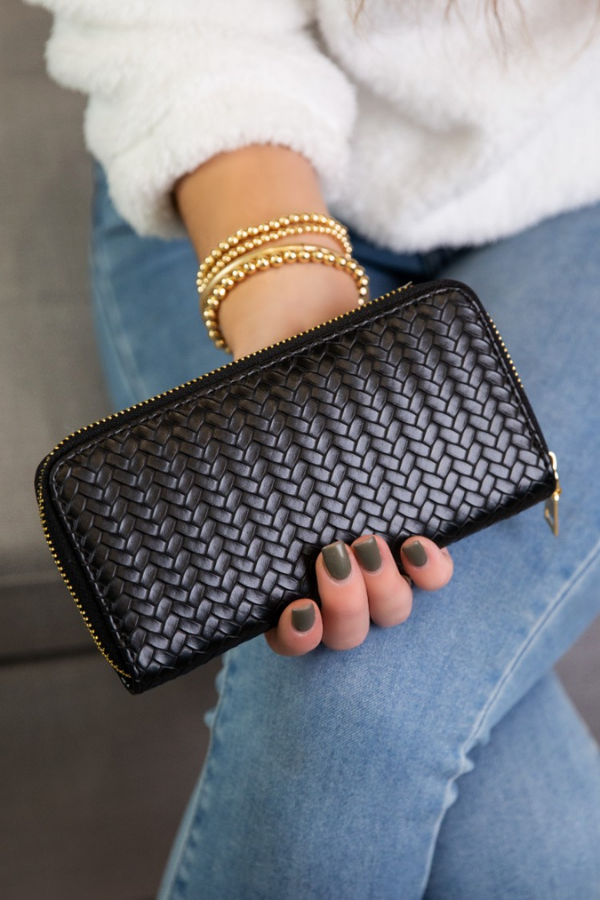 Perfect Addition Black Weave Zipper Wallet