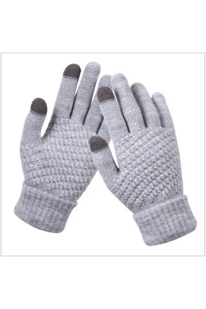 Gray Winter Touch Screen Knitted Gloves