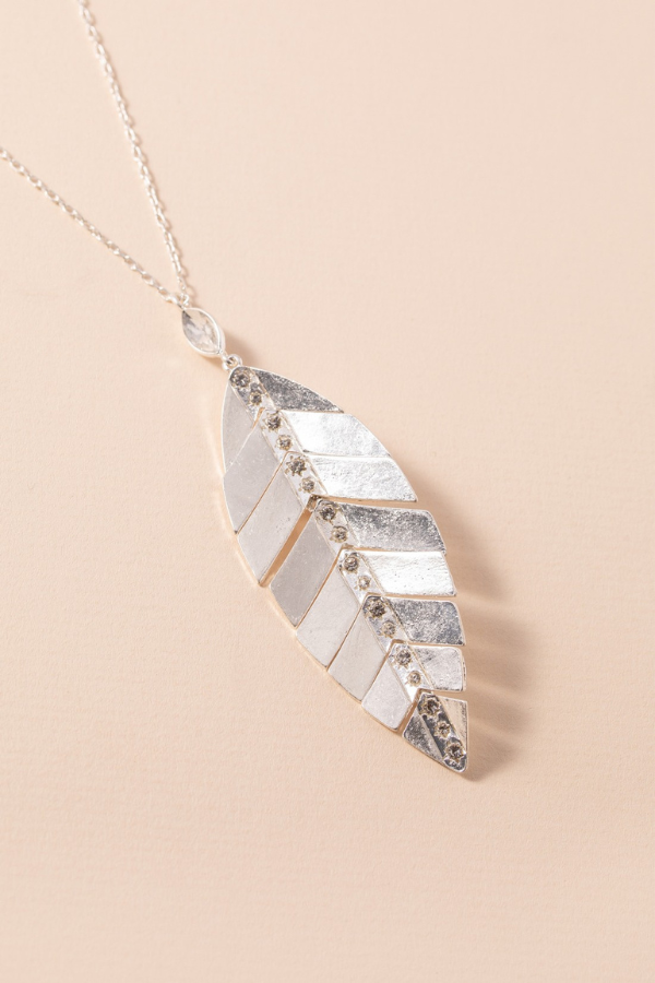Silver Rhinestone Leaf Necklace