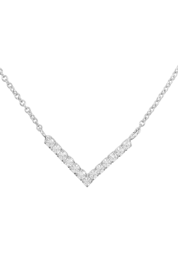 Silver V Shaped Cubic Zirconia Necklace