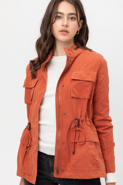 Front Zipper and Button Detail Jacket