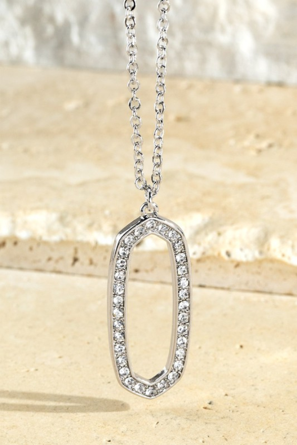 Shimmering Oval Pendant Necklace - Silver