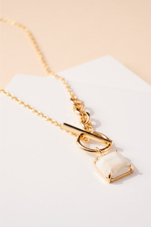 Stone Marble Pendant Gold Necklace